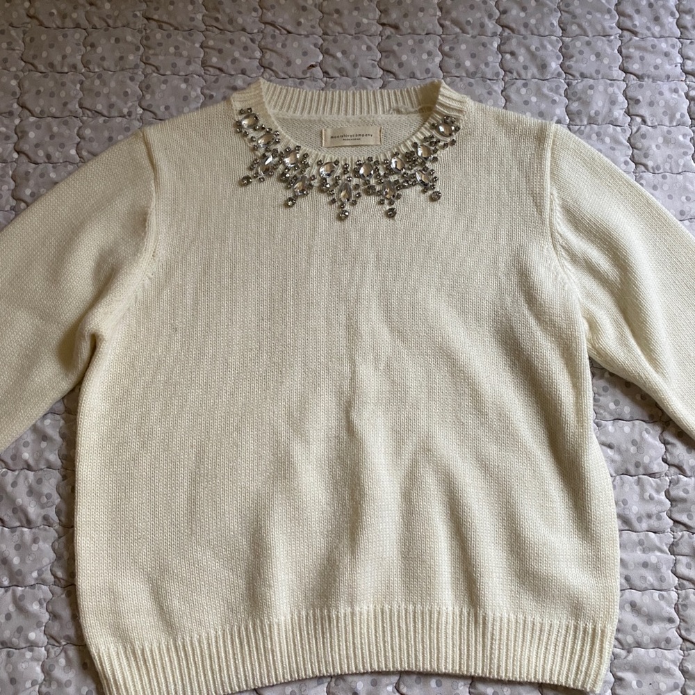 Jeweled collar crop sweater